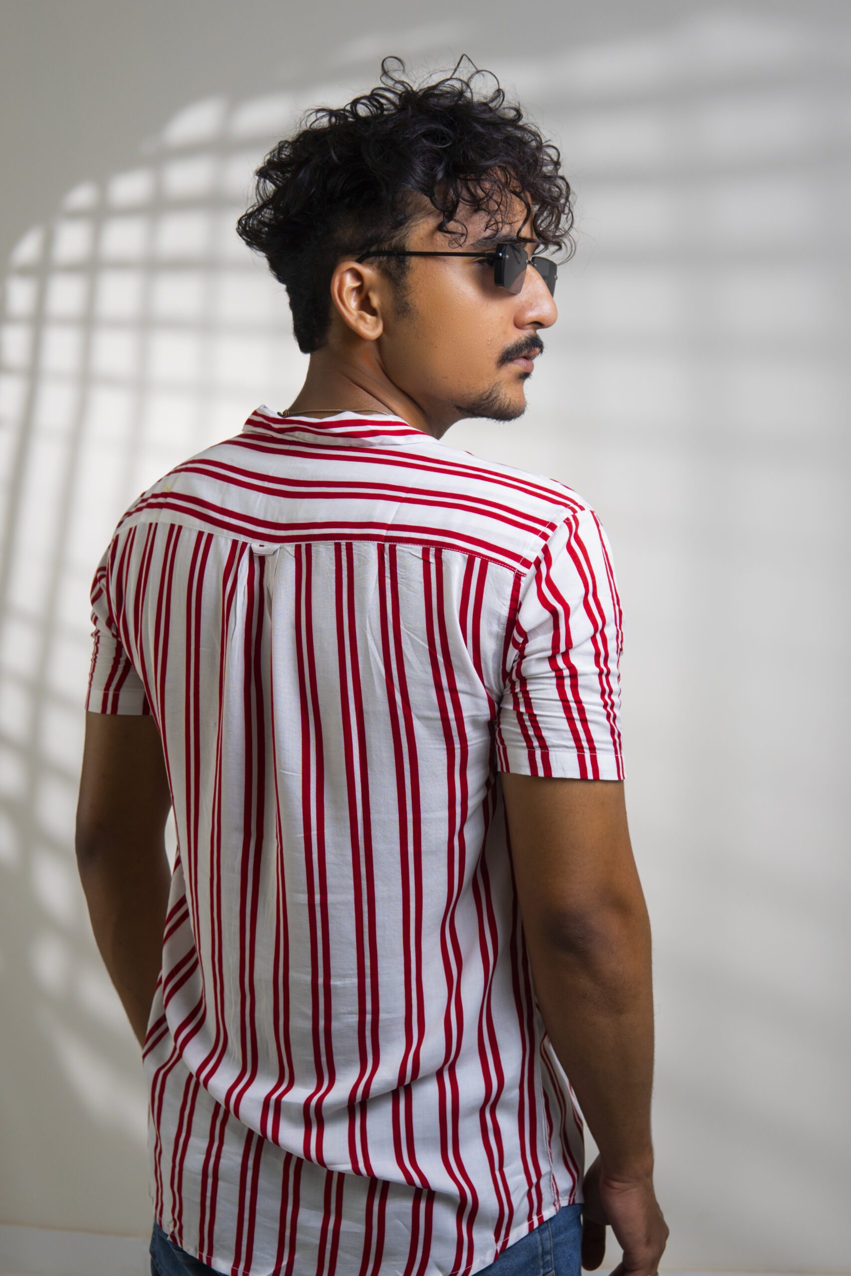 White Shirt with Pair of Red Strips in Boski Linen