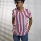 White Shirt with Pair of Red Strips in Boski Linen