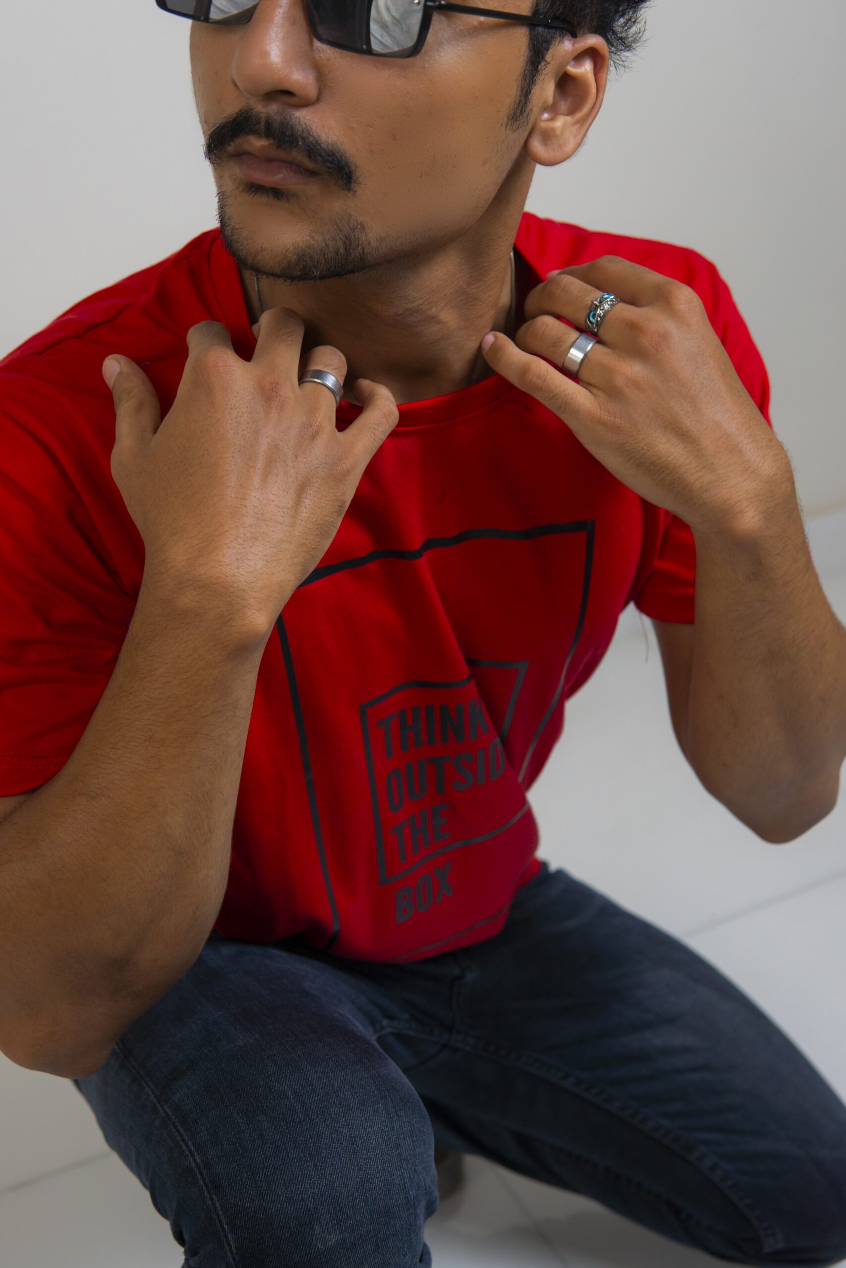 Think Outside the Box Round Neck T-Shirt Red