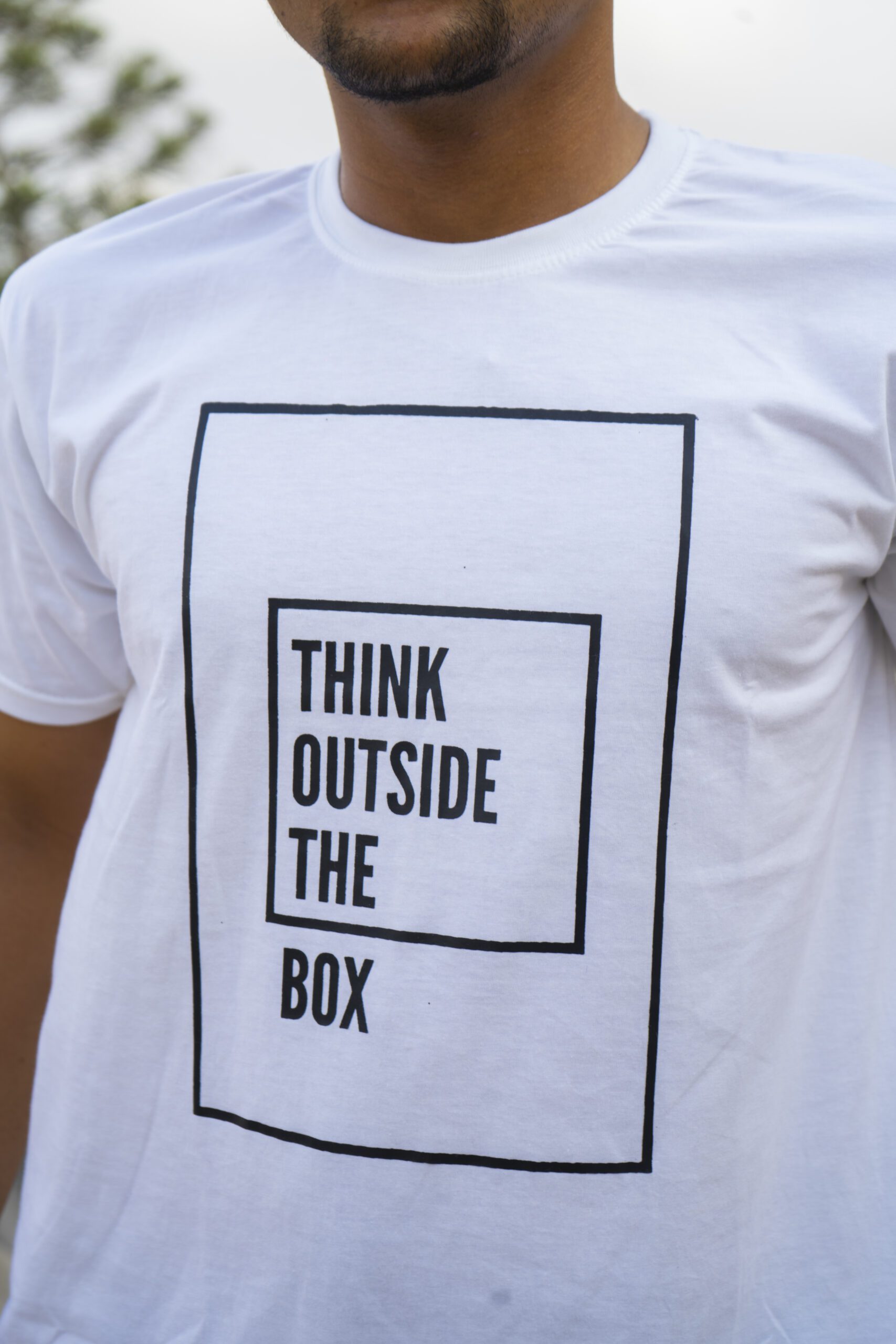 Think Outside the Box Round Neck T-Shirt White