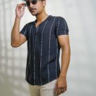 Black Shirt with White Strips in Boski Linen