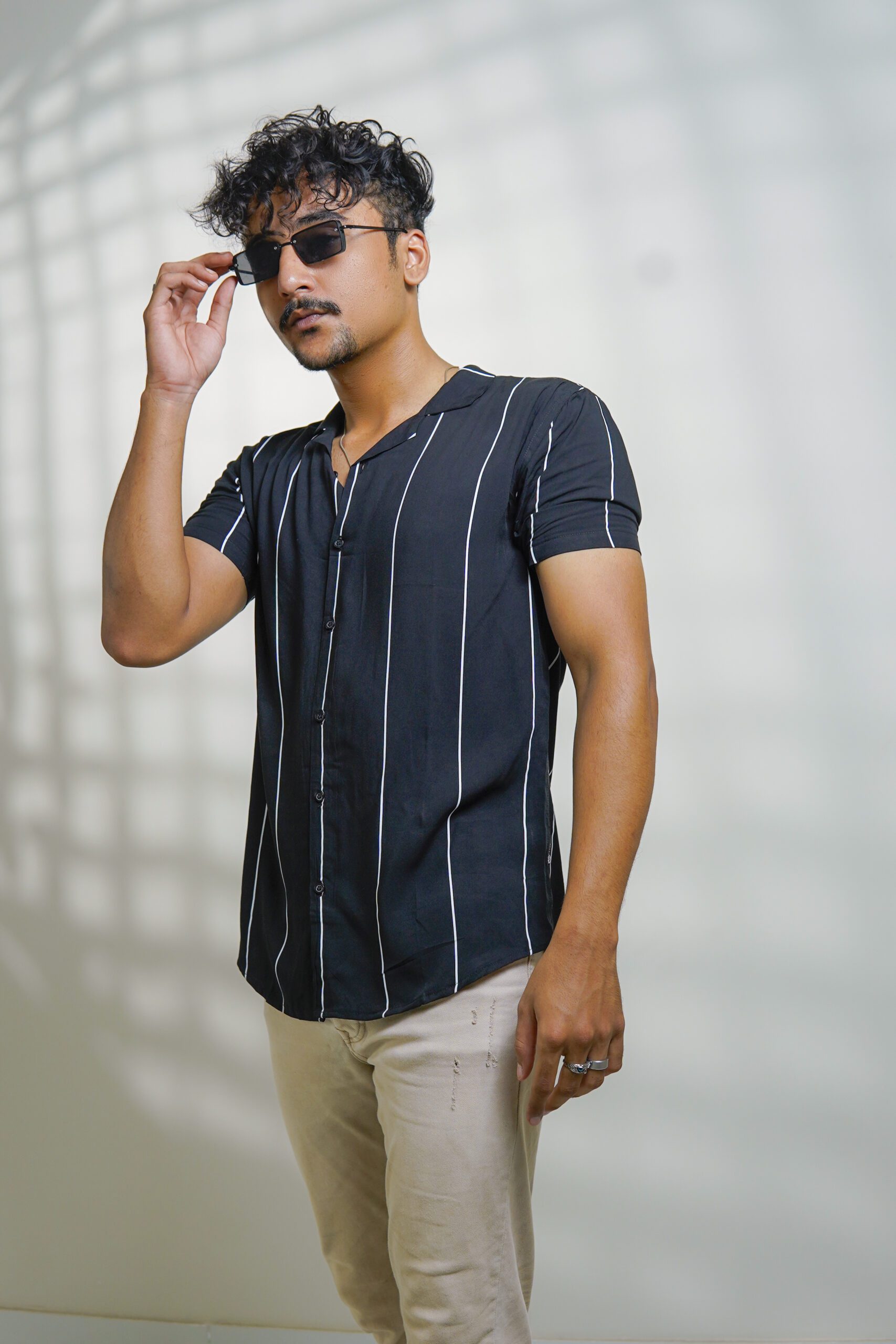 Black Shirt with White Strips in Boski Linen