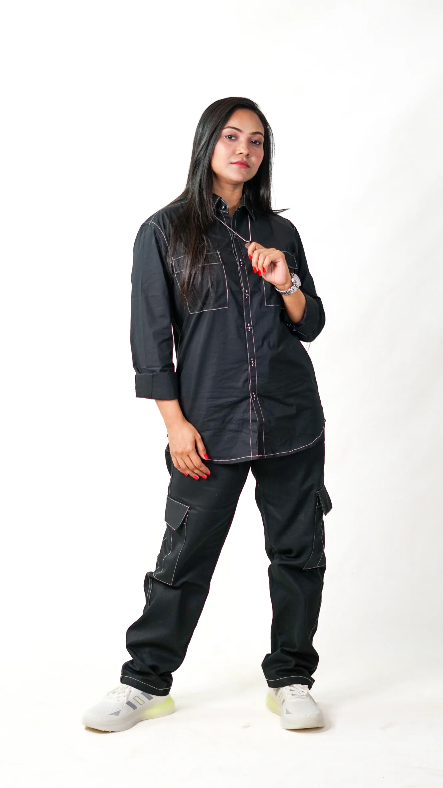 Contrast Stitch black cargo pants