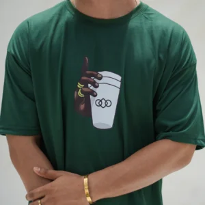 Cup in hand print oversize tshirt Green