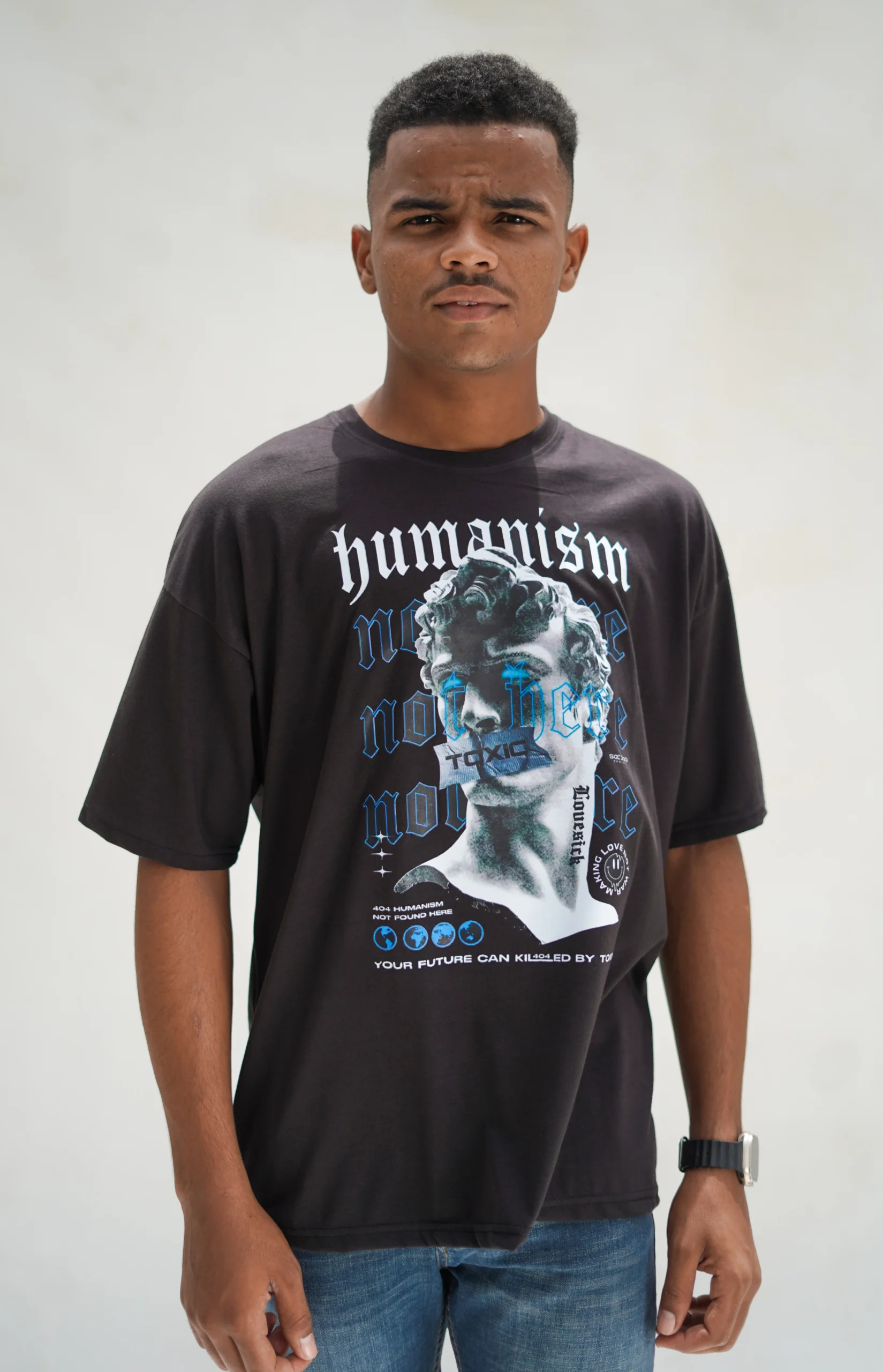 Humanism vintage print oversize T-shirt Black