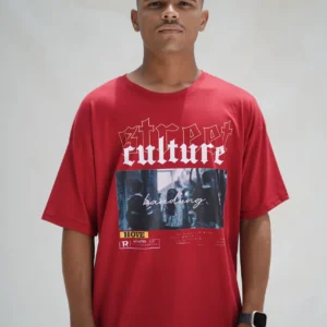 Street culture theme oversize T-shirt Mehroon