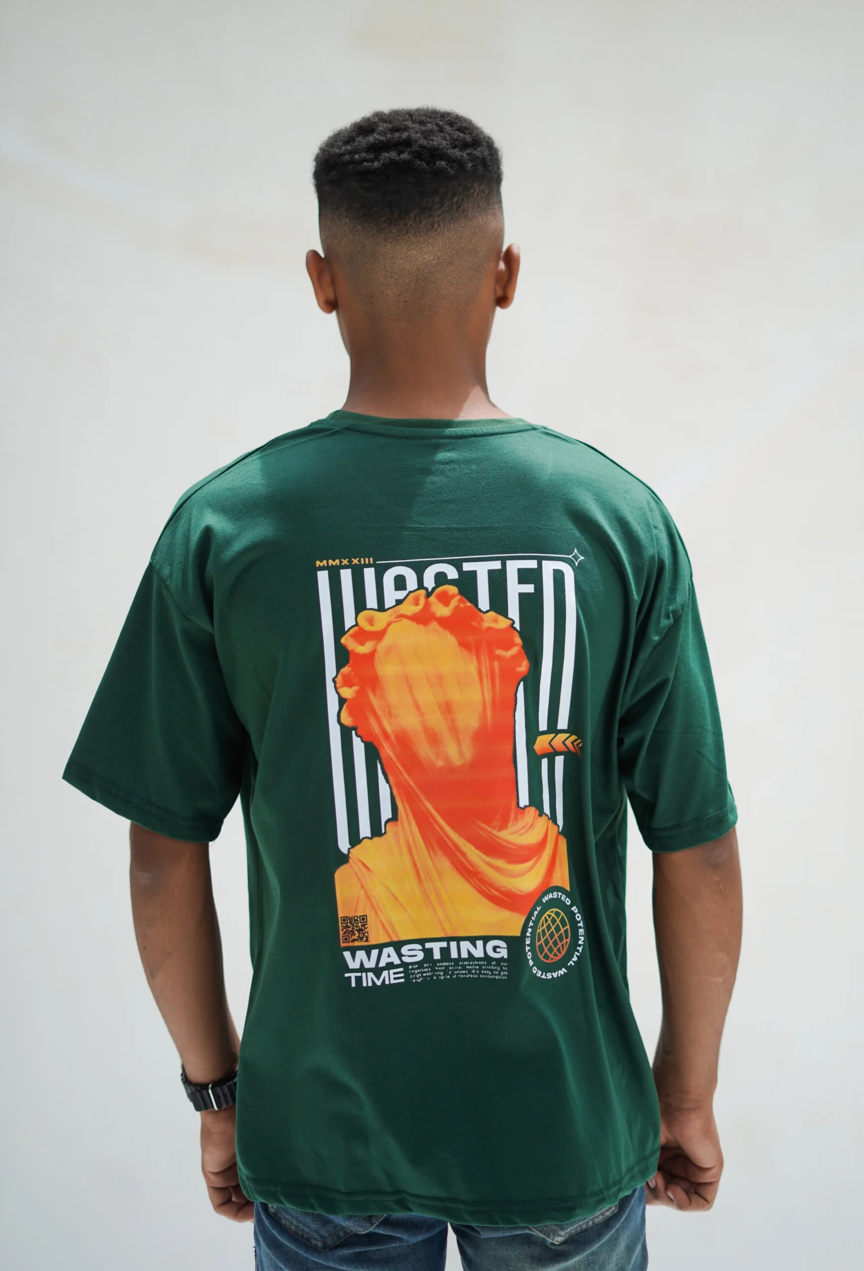 Wasting back print oversize T-shirt green